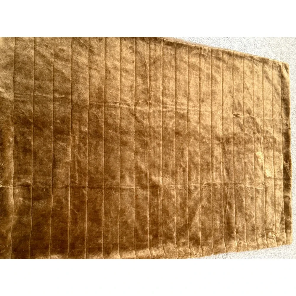 Caramel Brown Ribbed Faux Fur Throw Blanket Plush Channeled Luxury Bedding Decor